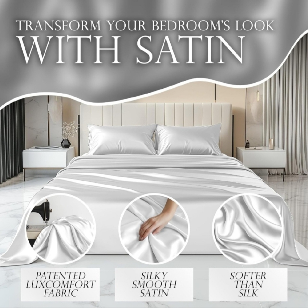 New White Satin Sheet Set - Full